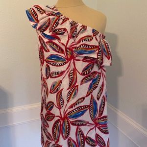 J Crew Ruffle One Shoulder Cotton Tropical Tunic